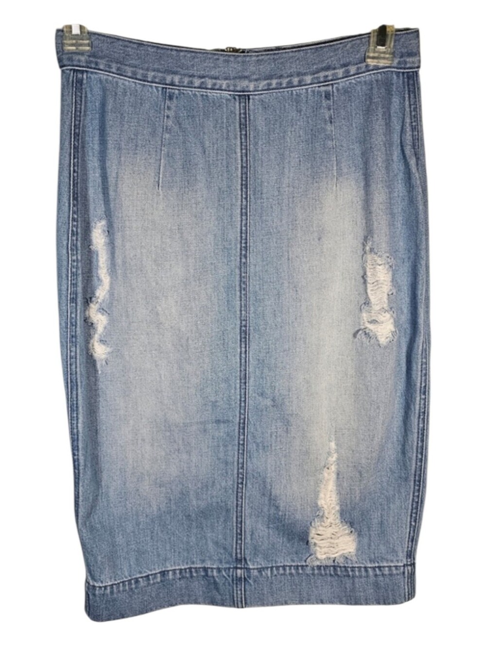 Bebe Distessed Straight Midi Distressed‎ Denim Skirt Size 30 (8-10)